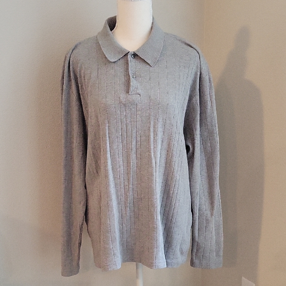 Alfani Long Sleeve Pullover Collared Shirt Size Large Cotton Gray